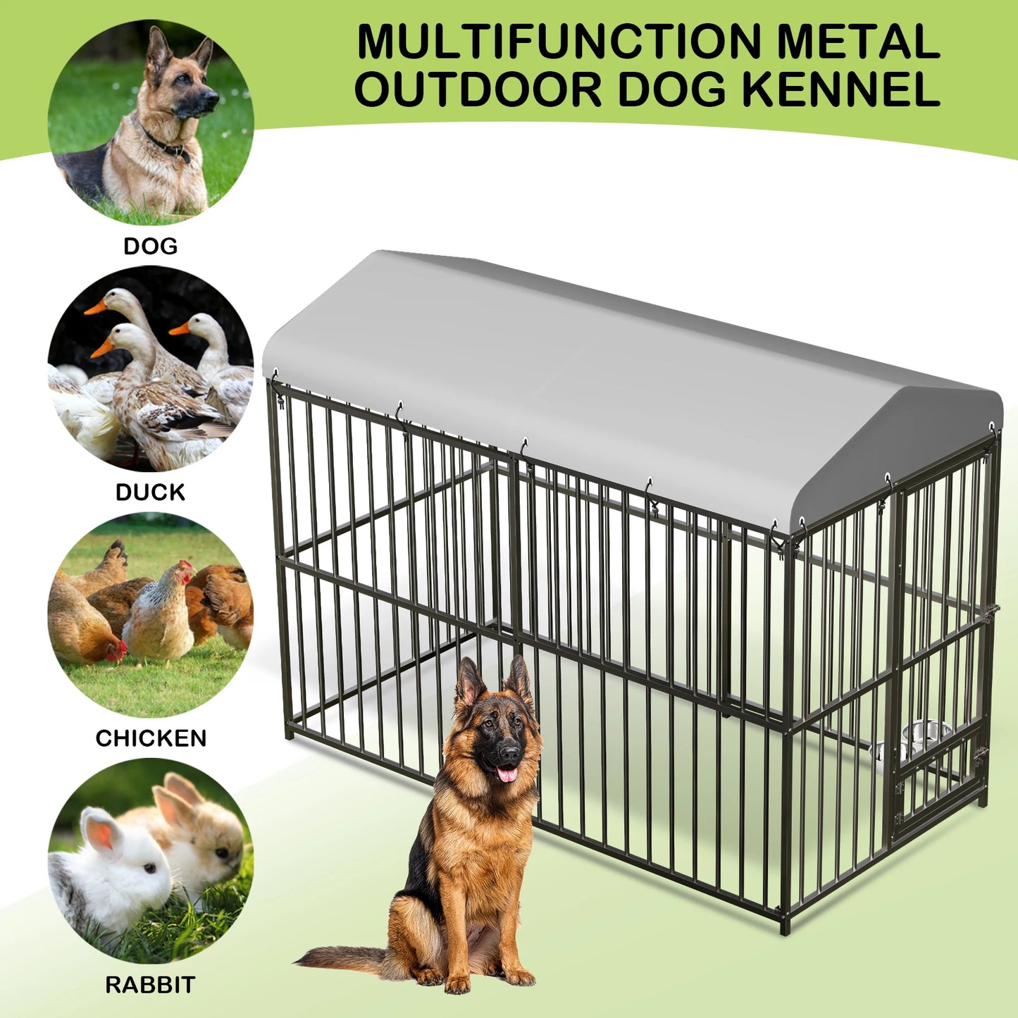 HiMISS Galvanized Metal Dog House Outdoor Kennel UV Cover