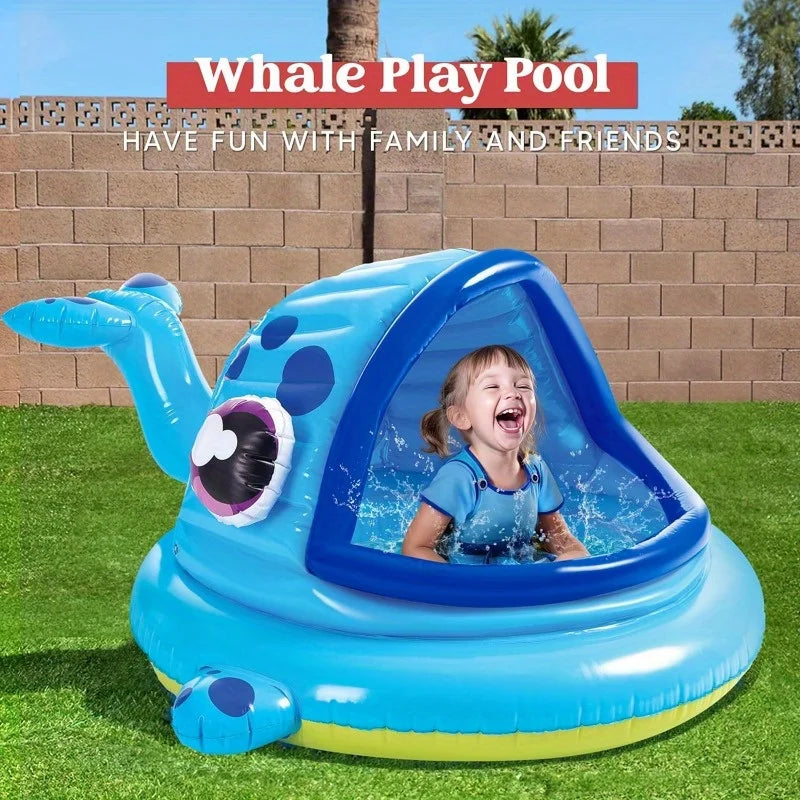 Whale Themed Inflatable Kiddie Pool With Baby Tent For Toddlers