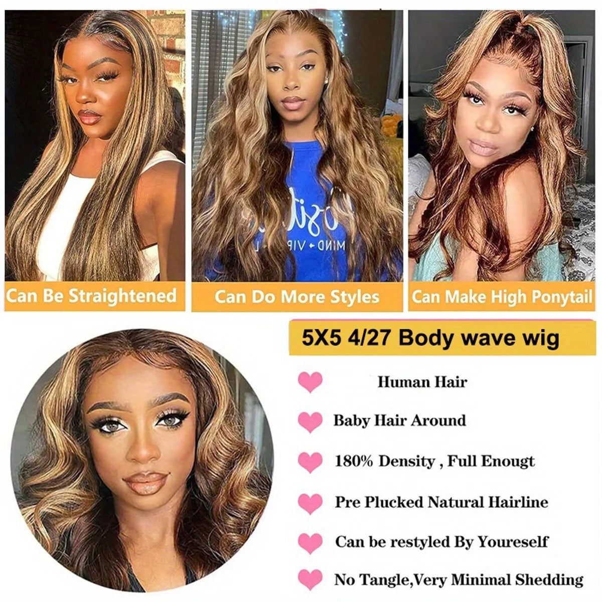 FIUMER Body Wave Lace Front Wig Glueless For Women