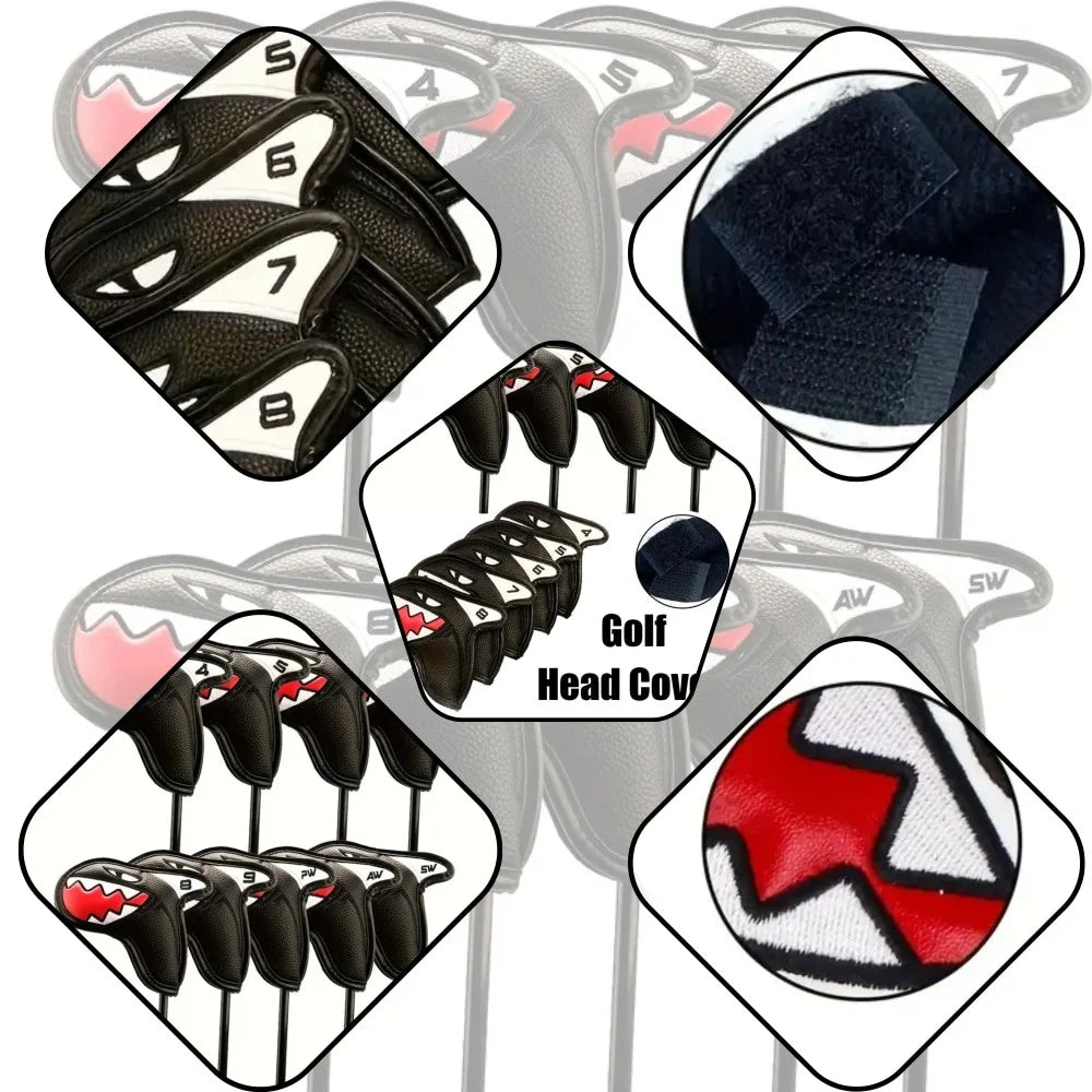 Shark Golf Iron Head Covers 9 Piece Waterproof PU Leather