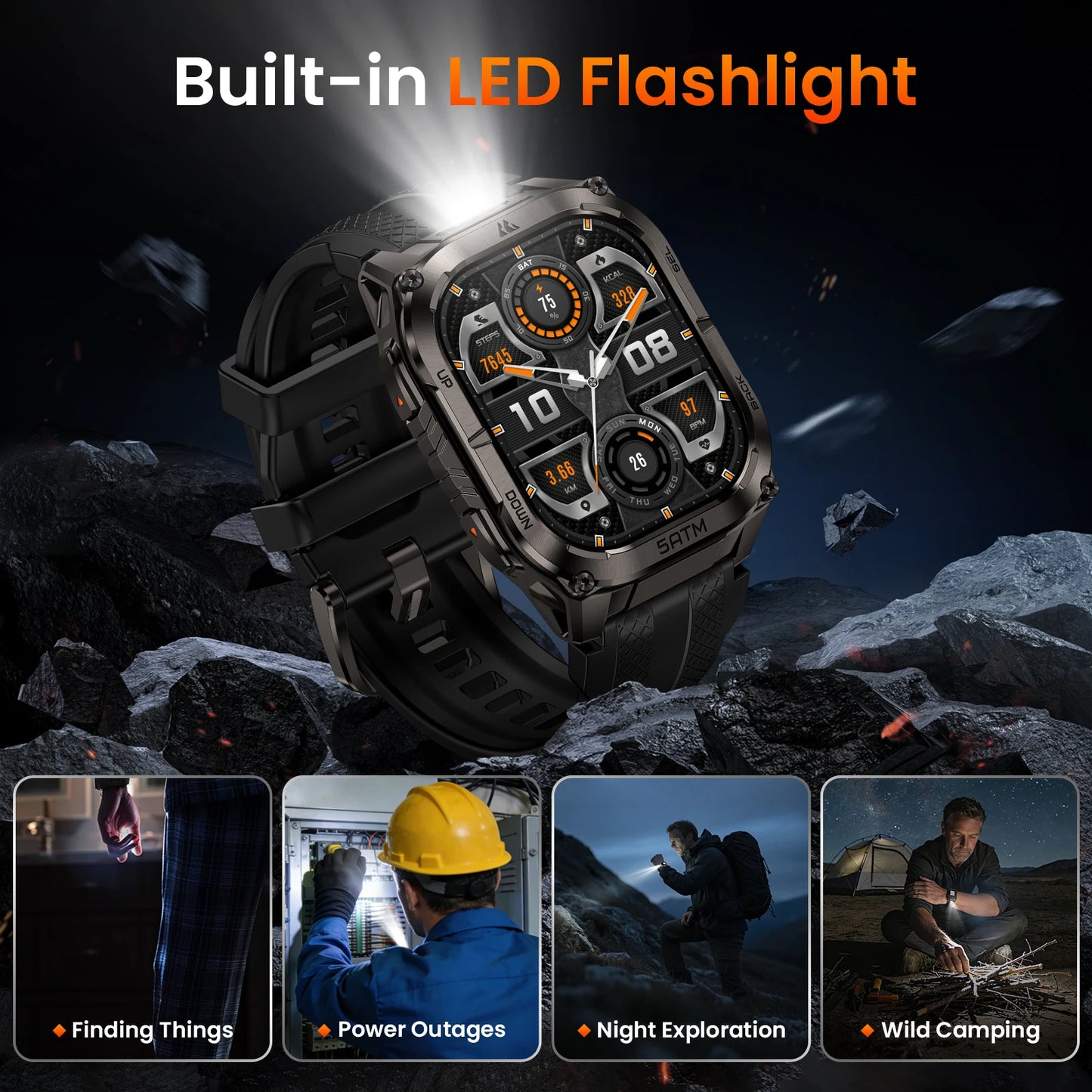 Kospe Tank M4C Rugged Smartwatch With GPS And Health Tracking