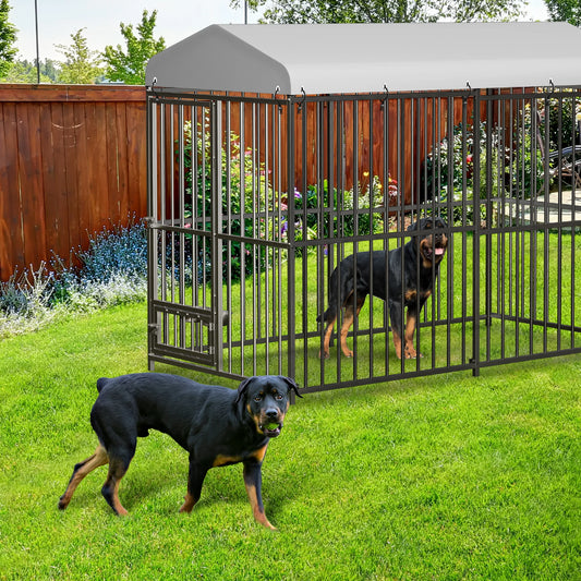 HiMISS Galvanized Metal Dog House Outdoor Kennel UV Cover