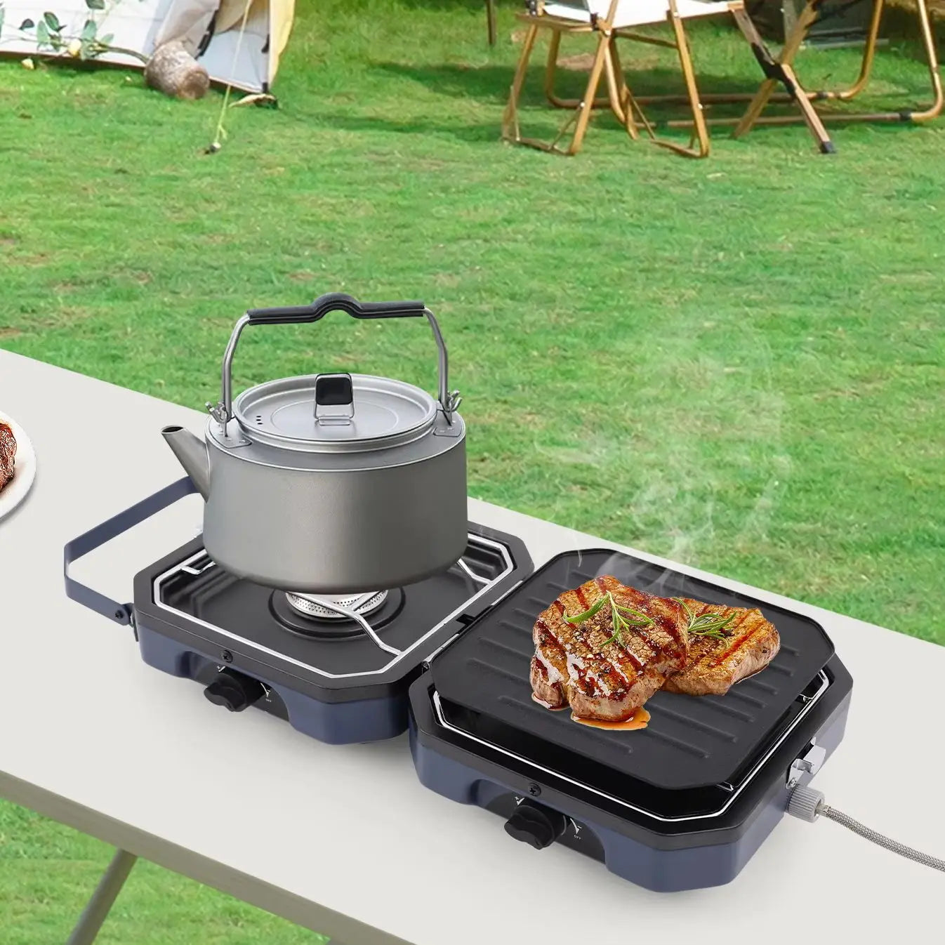 2 Burner Portable Camping Gas Stove Dual 2.3KW Folding Stainless