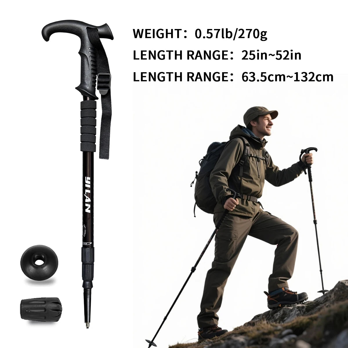 Ultralight Aluminum Hiking Poles With Shock Absorption Quick Lock System