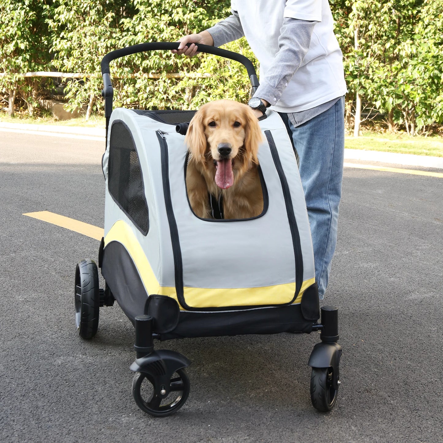 Foldable Portable Dog Stroller Four Wheels For Large Pets