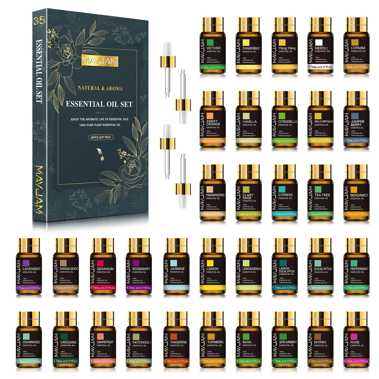 MAYJAM 35 Pieces Essential Oils For Diffuser And Aromatherapy Blend Set