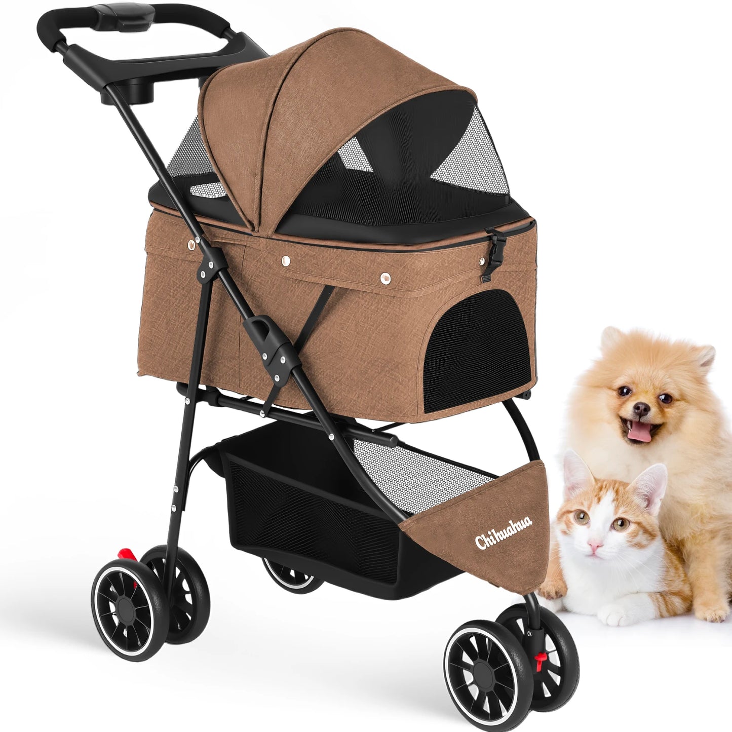 Chihuahua Pet Stroller Foldable For Dogs And Cats 3 Wheels