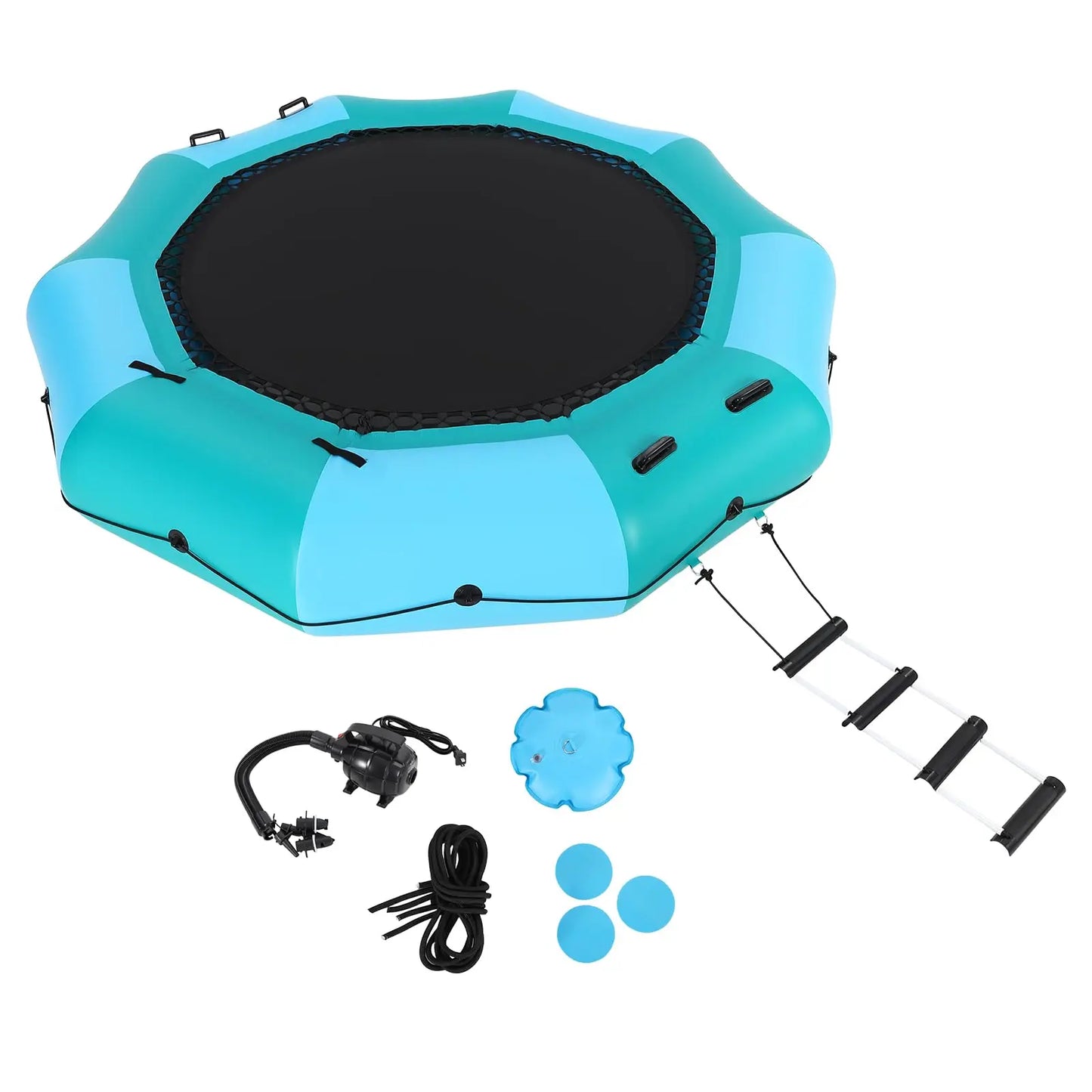 Inflatable Water Trampoline With Electric Inflator Rope Ladder Mooring Ropes