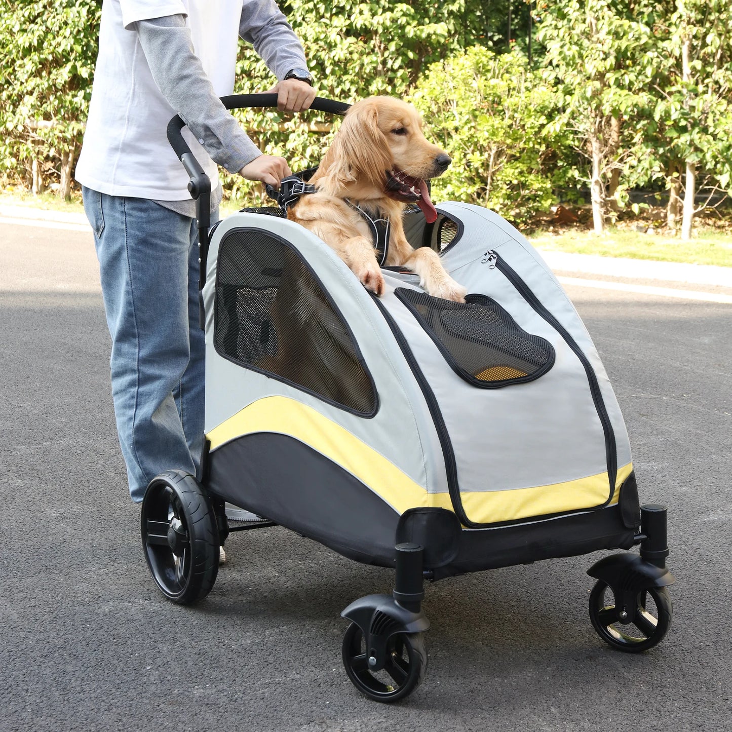 Foldable Portable Dog Stroller Four Wheels For Large Pets