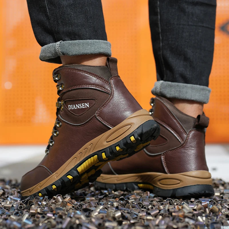 VEIGAR Waterproof Leather Men Safety Boots Anti Puncture Industrial Shoes