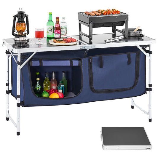 SucceBuy Camping Kitchen Table Folding Outdoor Cooking Station Aluminum
