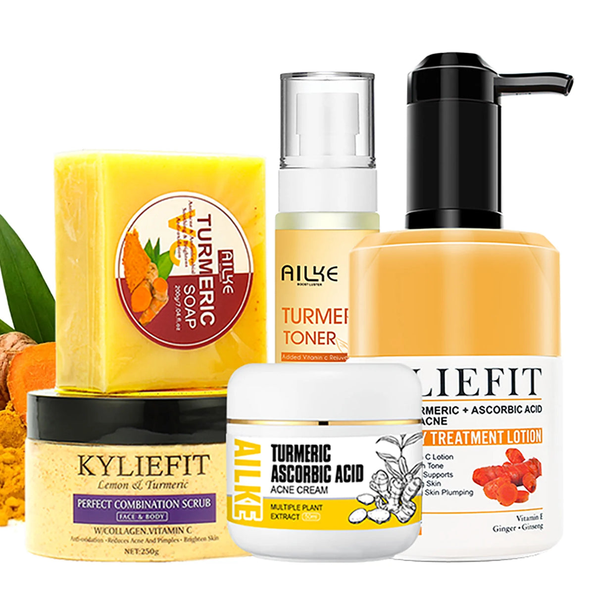 AILKE Organic Turmeric Skincare Set for Brightening and Acne Care