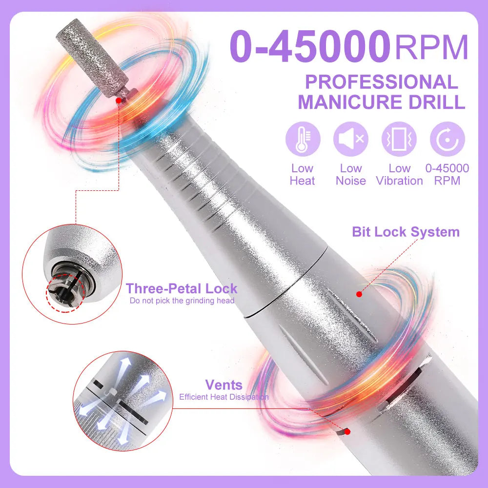 Nail Drill 45000 RPM Rechargeable Electric File For Acrylic Gel Removal