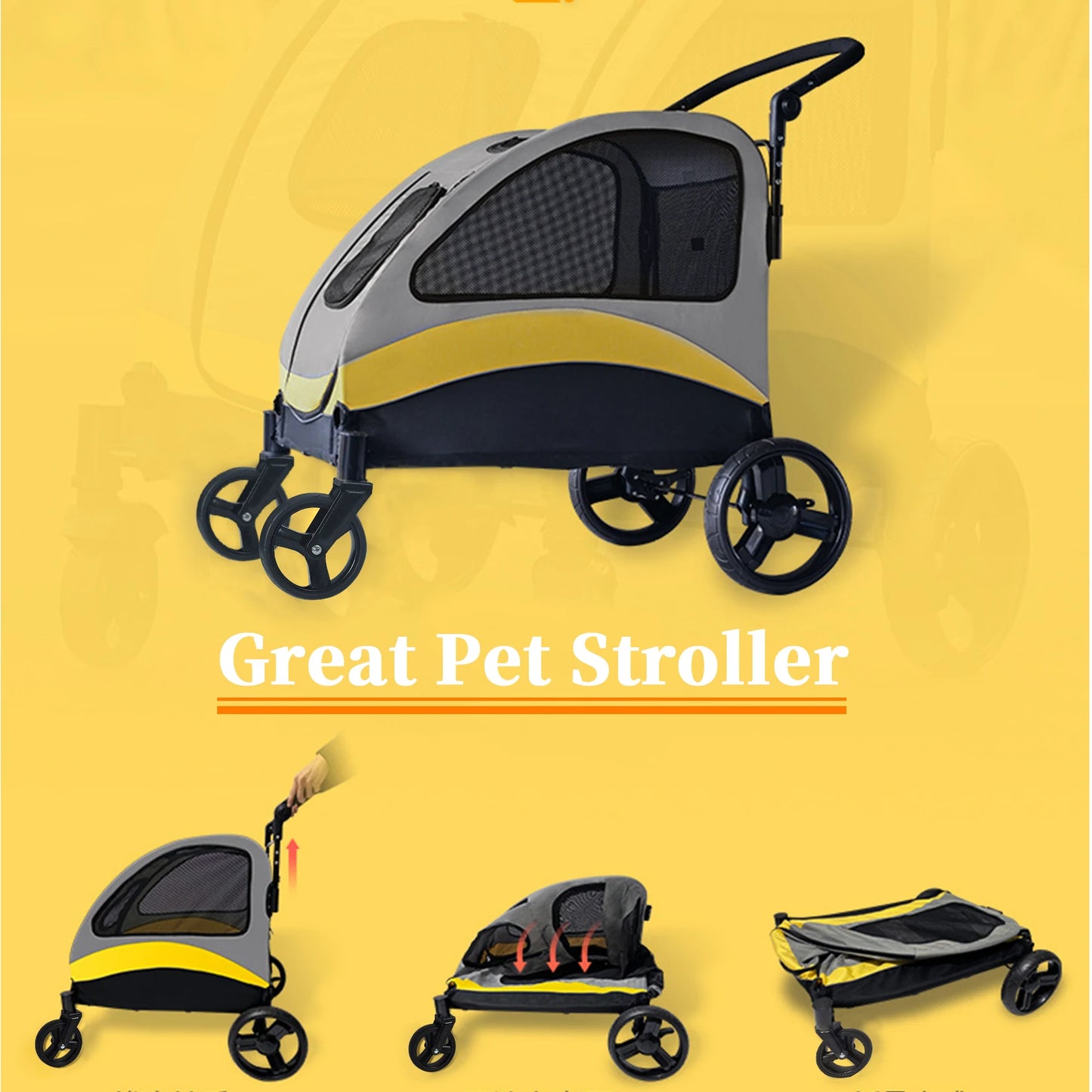 Foldable Portable Dog Stroller Four Wheels For Large Pets