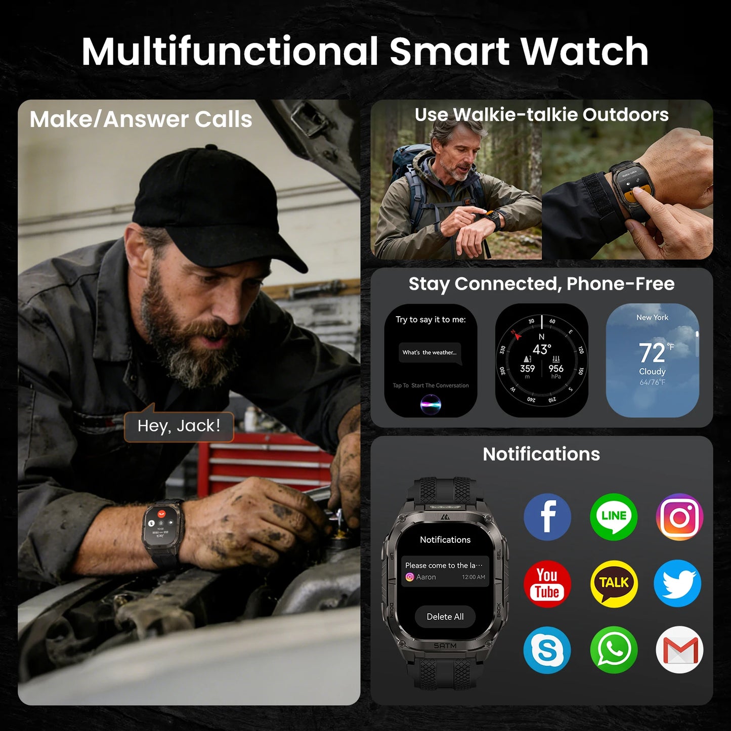 Kospe Tank M4C Rugged Smartwatch With GPS And Health Tracking