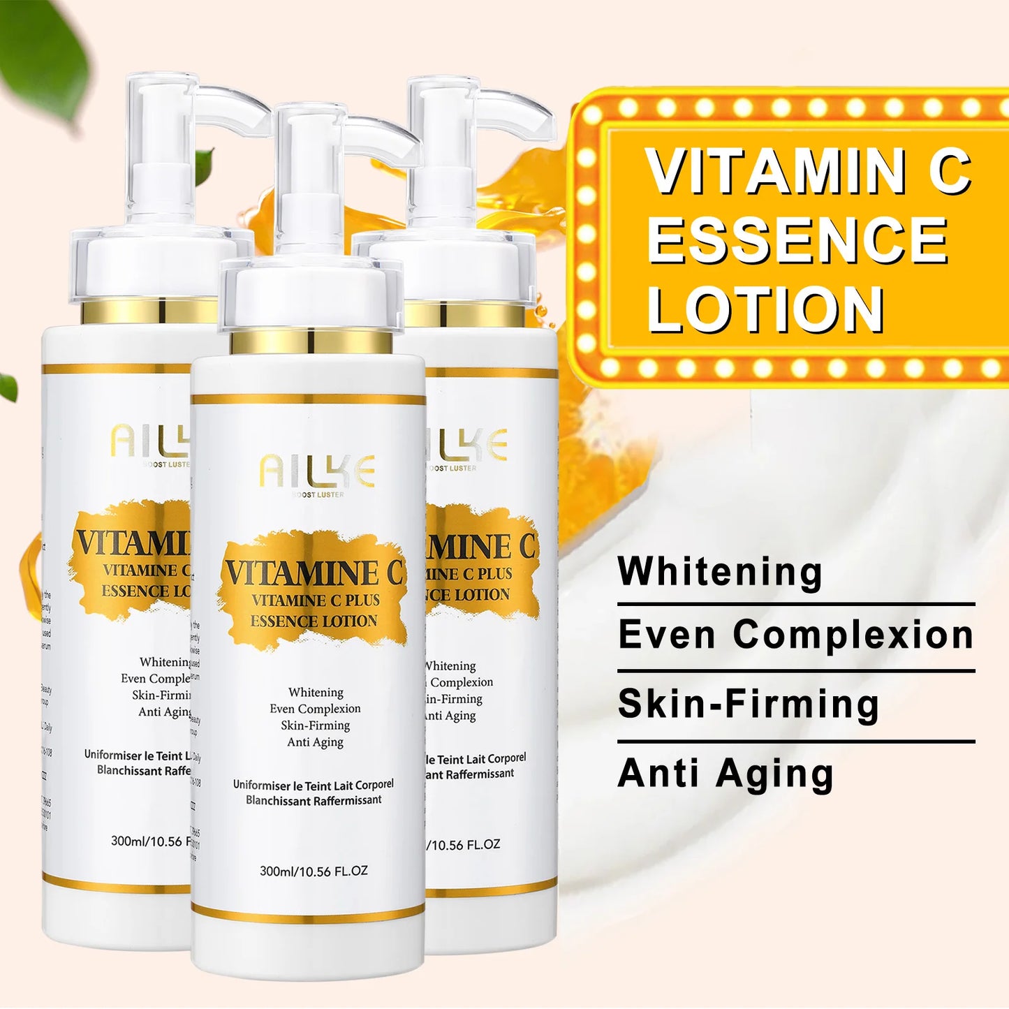 AILKE Vitamin C Brightening Body Lotion Anti Wrinkle Hyaluronic Acid