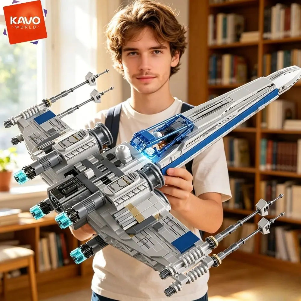 KAVOWORLD X-Wing Transformable Space Fighter Building Blocks with LED Lights