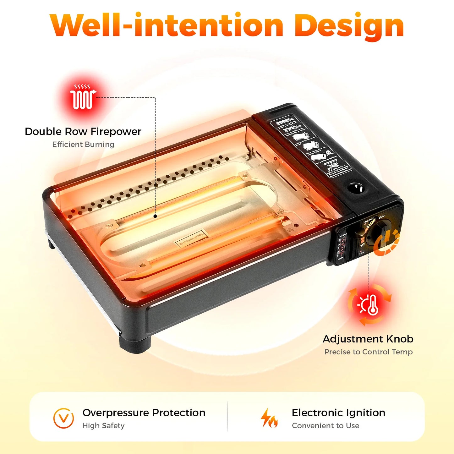 Portable Camping Butane Gas Stove With Ignition Stainless Steel