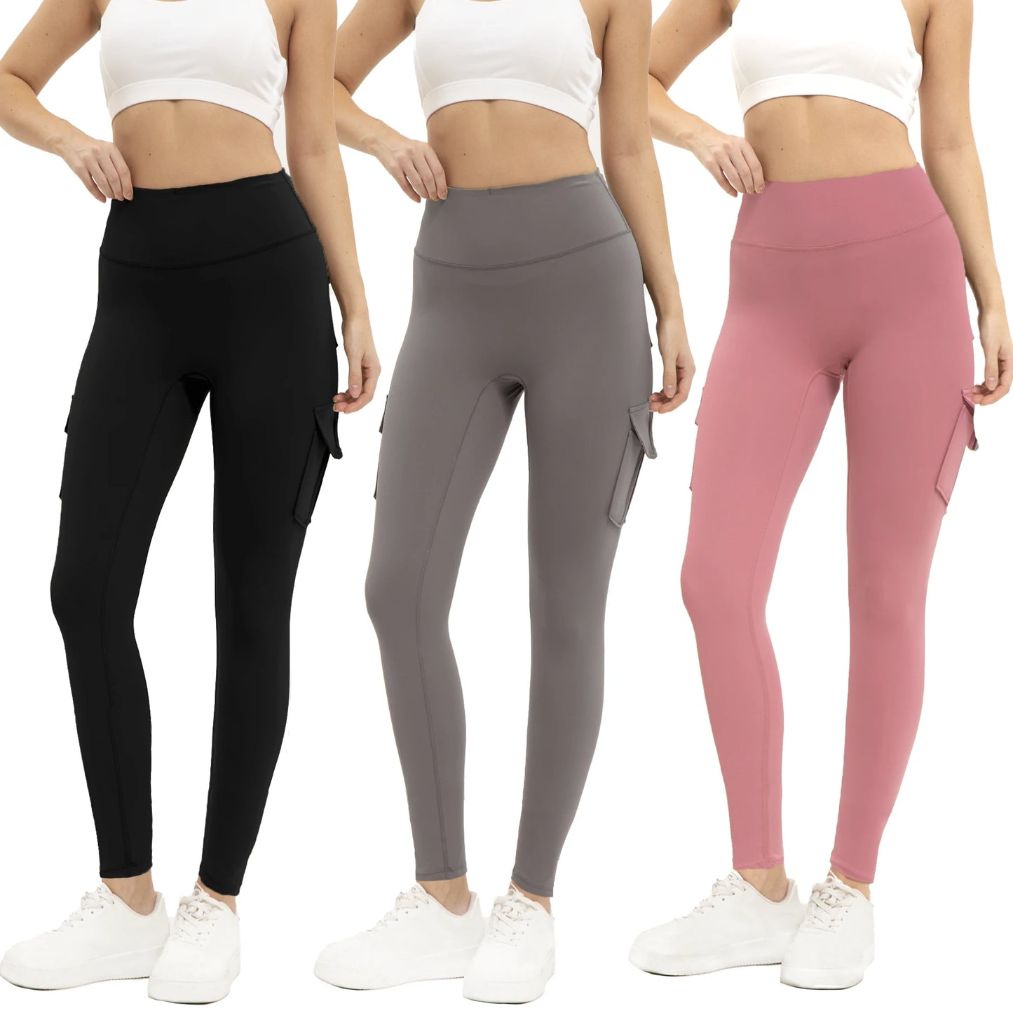 Women's Solid Color High Waisted Gym Leggings With Pockets