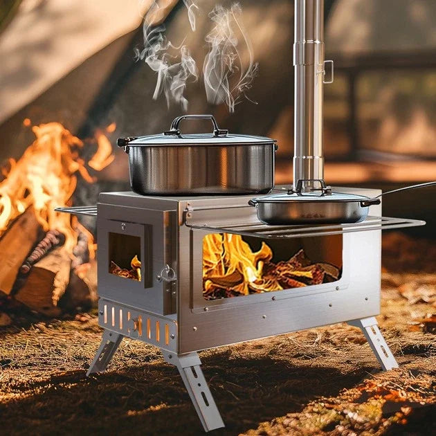 Wood Burning Portable Stove For Outdoor Heating And Cooking
