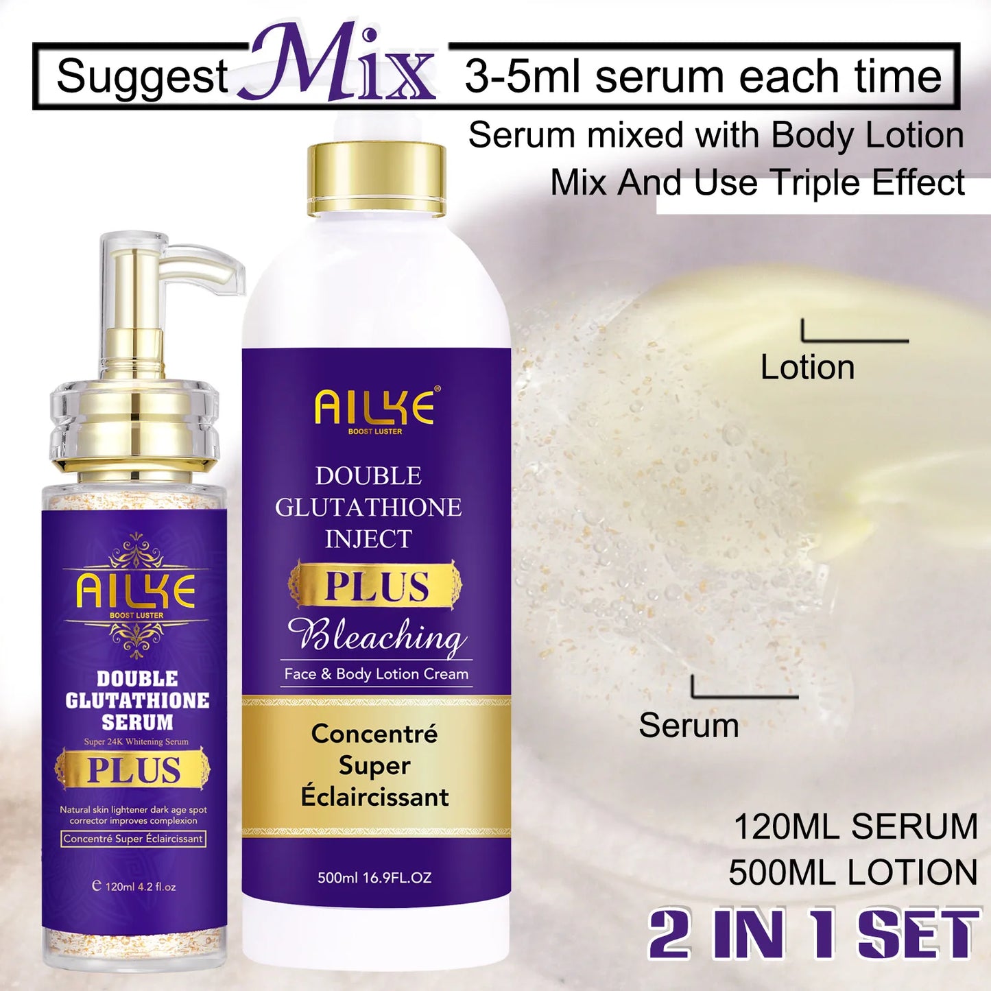 AILKE Double Glutathione Whitening Serum For Dark Spots and Moisturizing