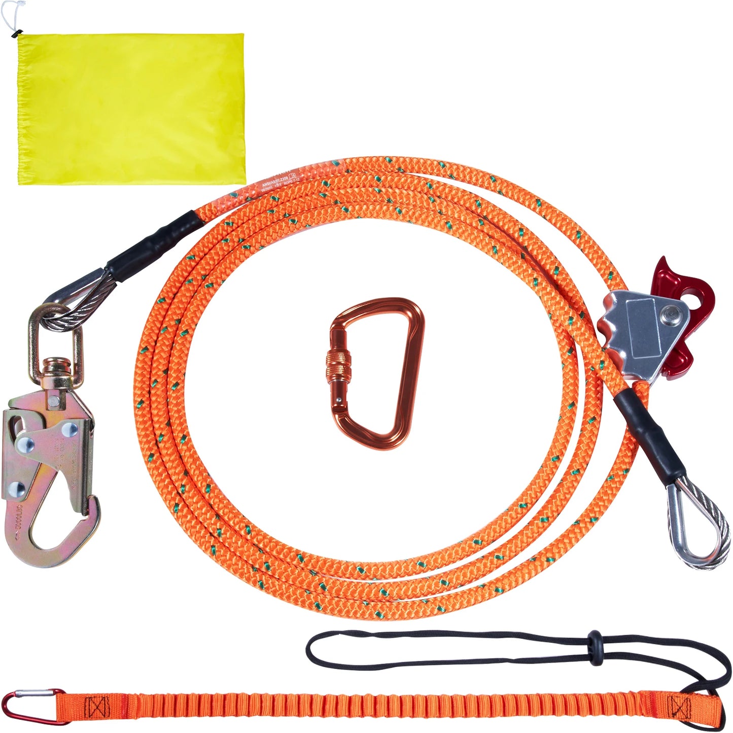 Steel Wire Core Flip Line Kit 25 KN Breaking Tension Snap Hooks Rope Grap