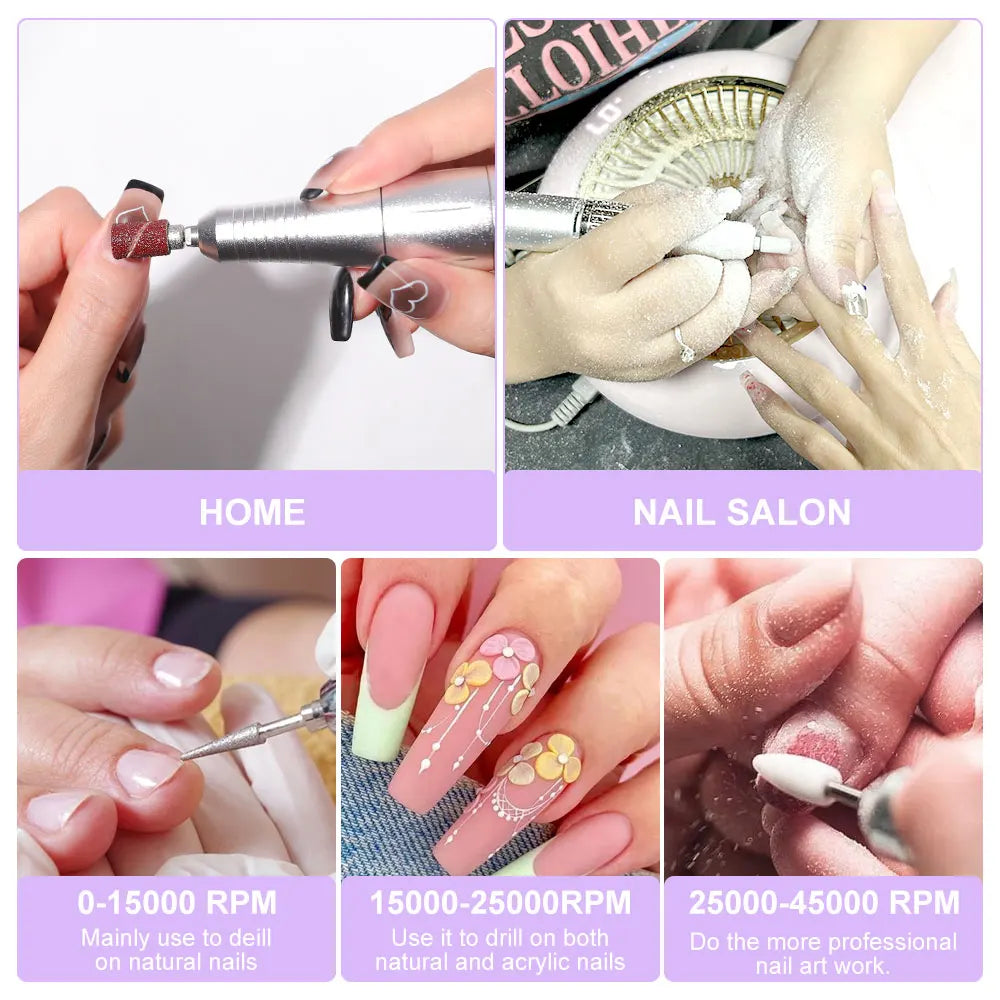 Nail Drill 45000 RPM Rechargeable Electric File For Acrylic Gel Removal
