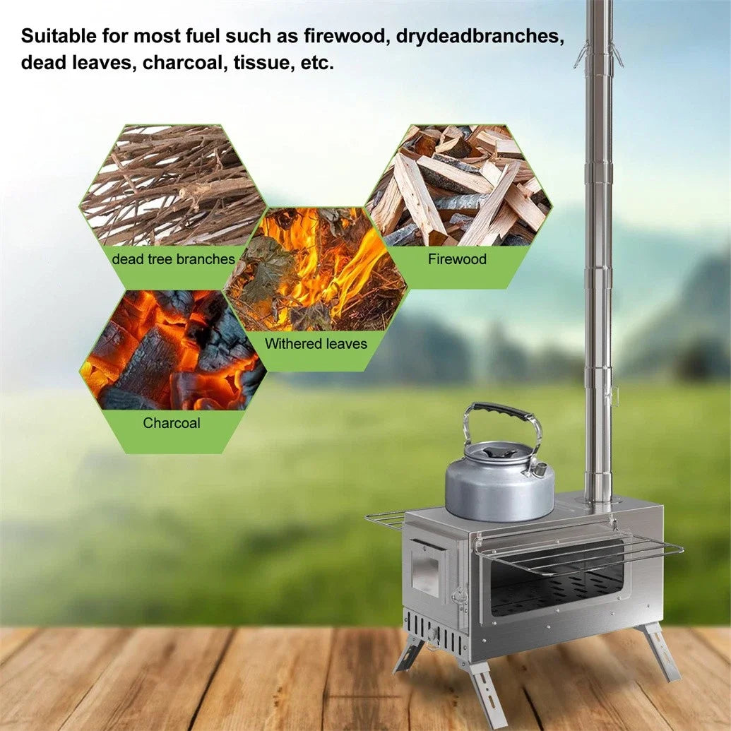 Wood Burning Portable Stove For Outdoor Heating And Cooking