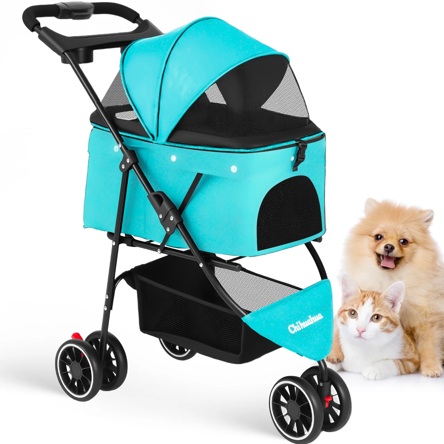 Chihuahua Pet Stroller Foldable For Dogs And Cats 3 Wheels
