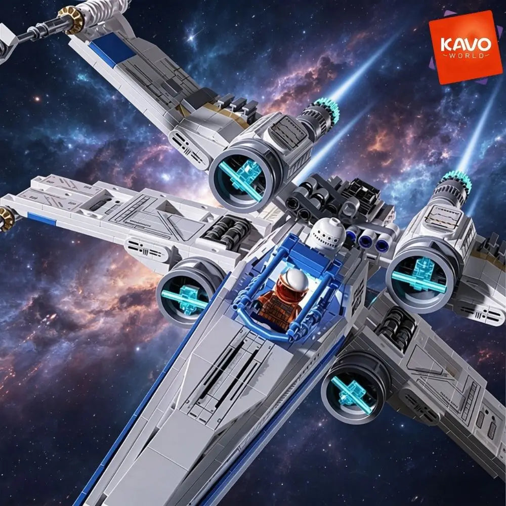 KAVOWORLD X-Wing Transformable Space Fighter Building Blocks with LED Lights