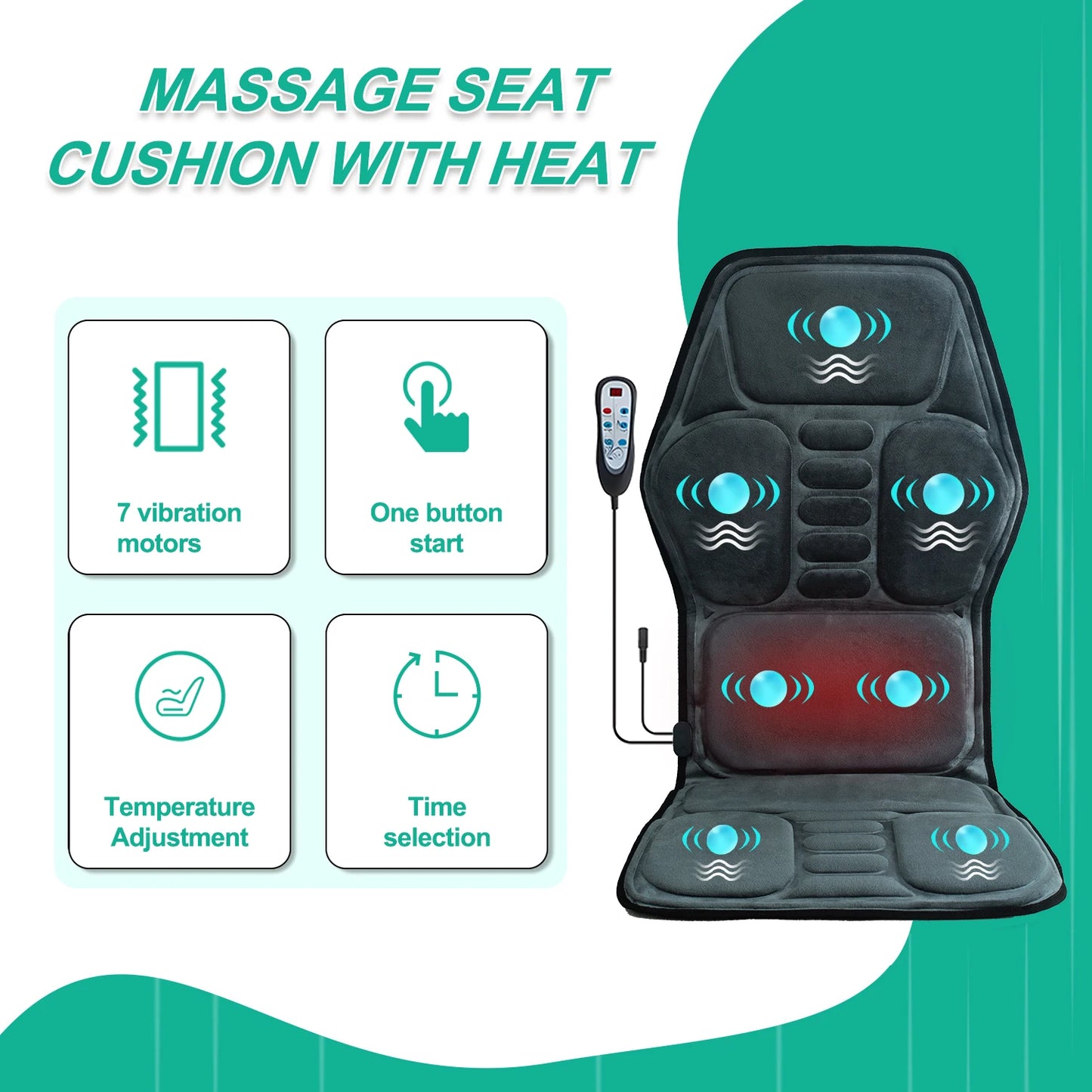 HOMEMASSA Vibration Back Massager Seat Cushion With Heat Pain Relief