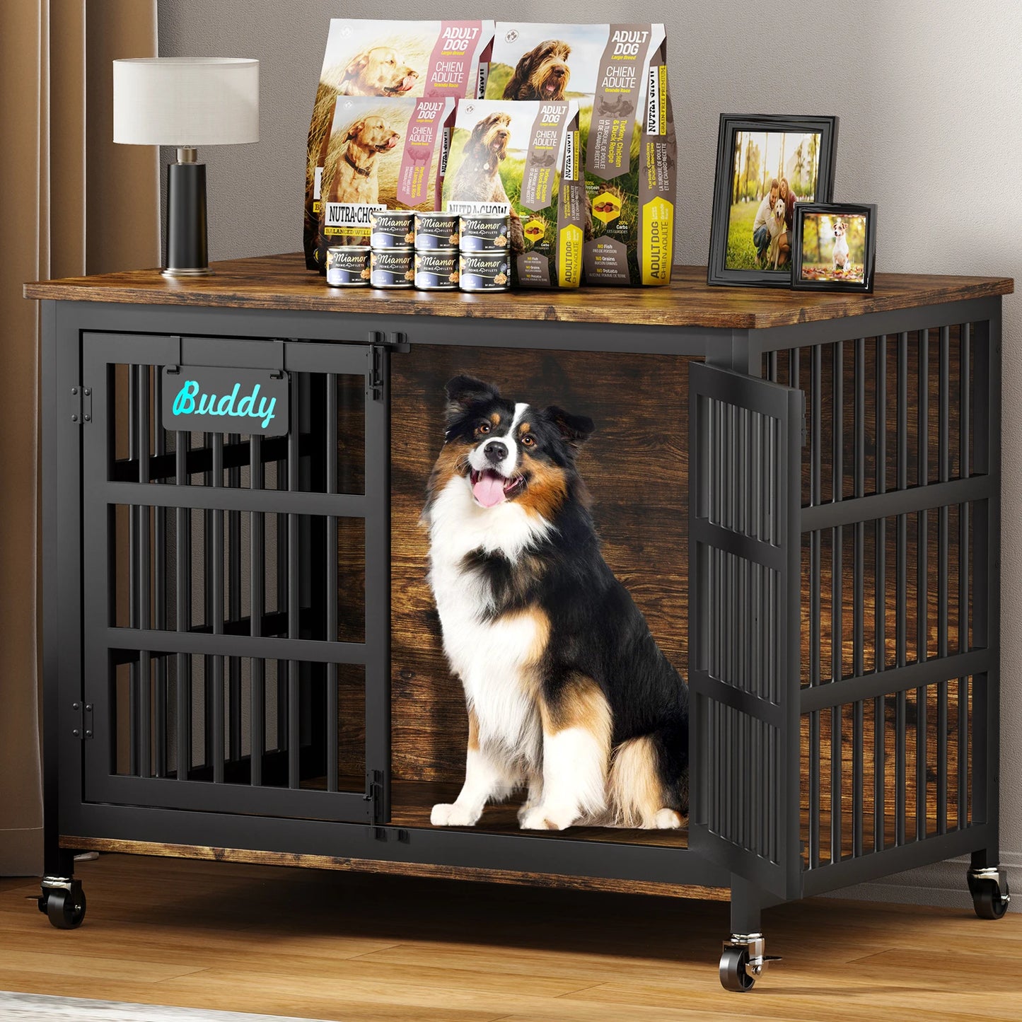 Heavy Duty Dog Crate Furniture With Casters As TV Stand