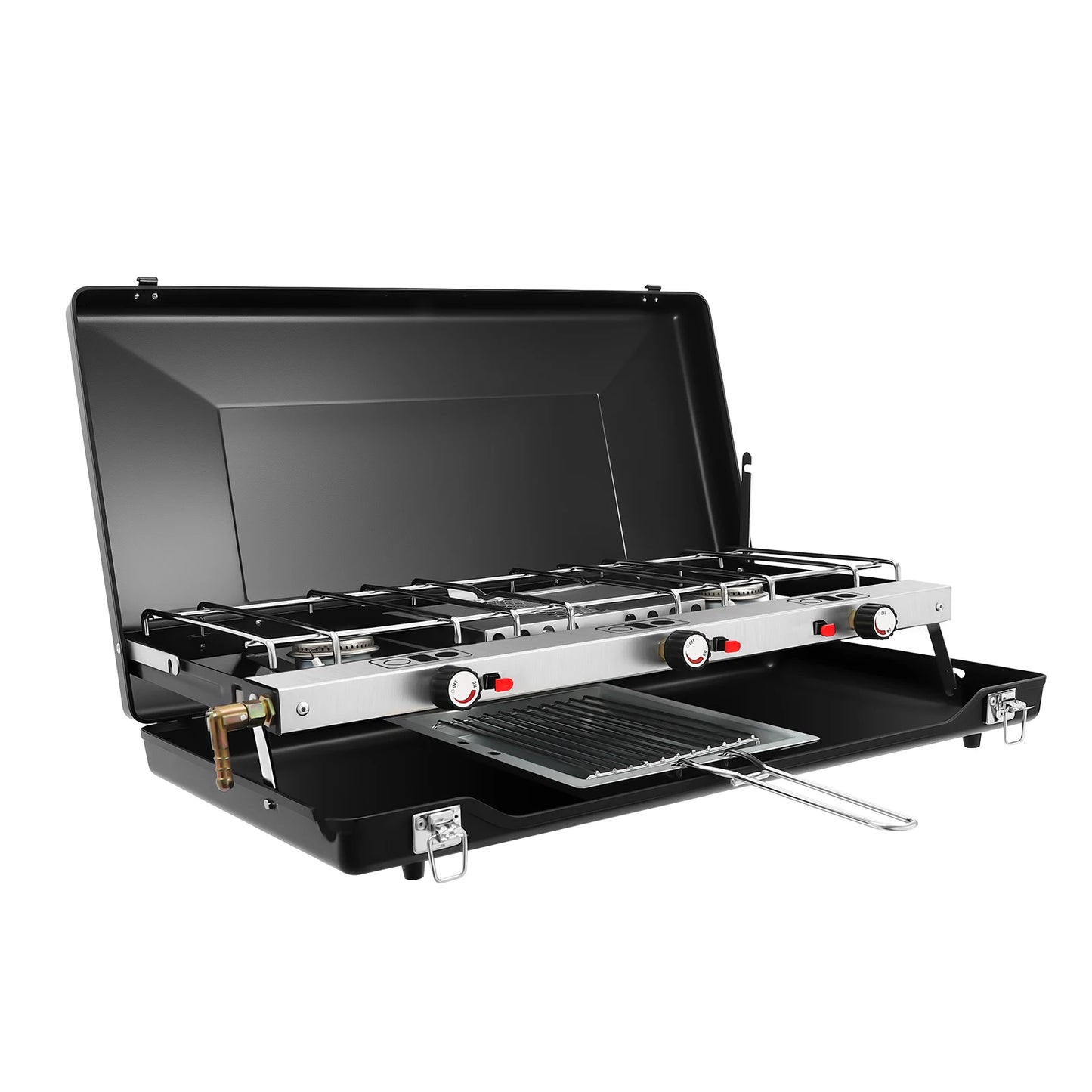 Portable Gas Camping Stove 3 Burners Piezo Ignition Windproof Foldable