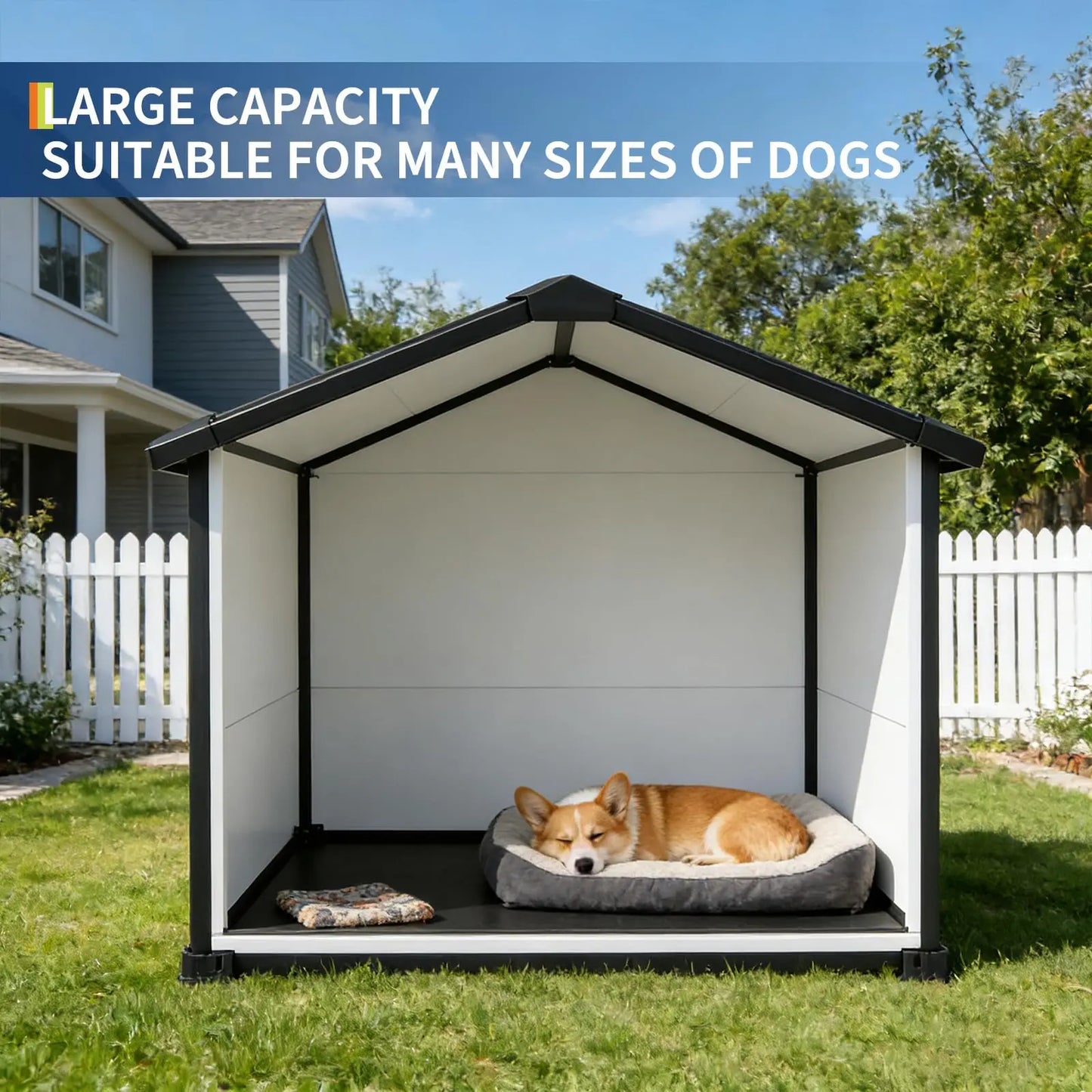 Outdoor Waterproof Insulated Dog House Kennel With Elevated Floor For Large Dogs