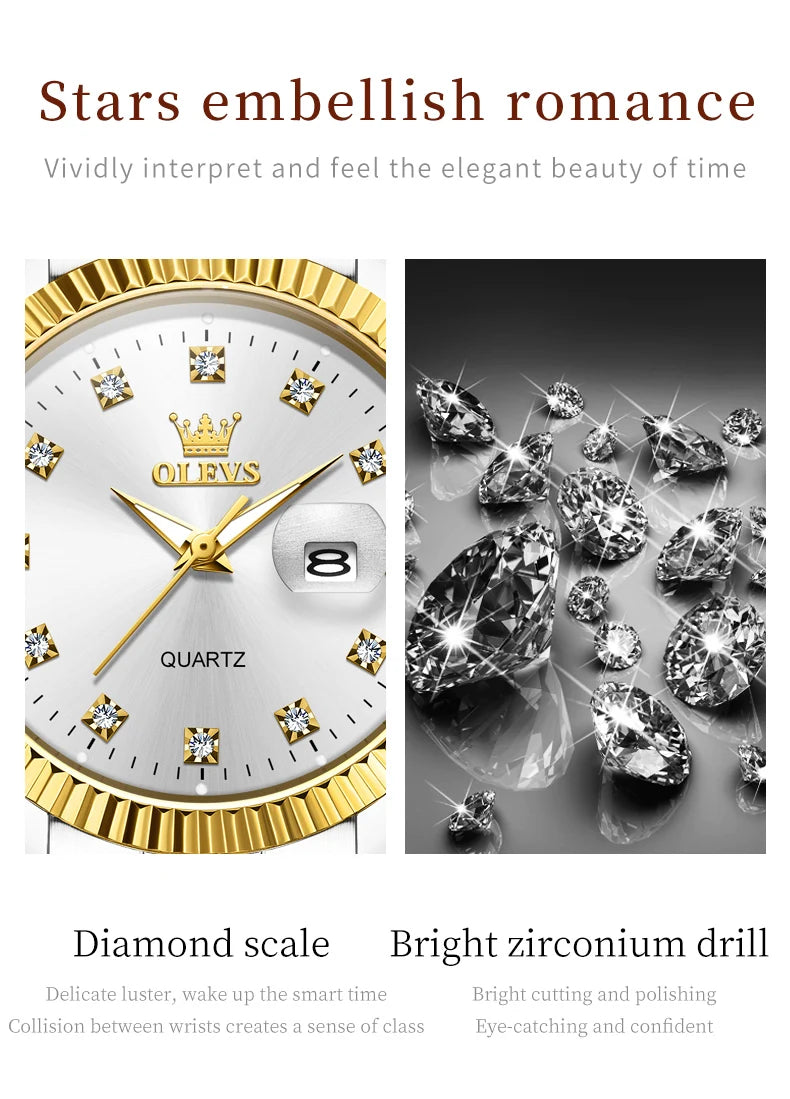Olevs Luxury Diamond Luminous Stainless Steel Women's Wristwatch