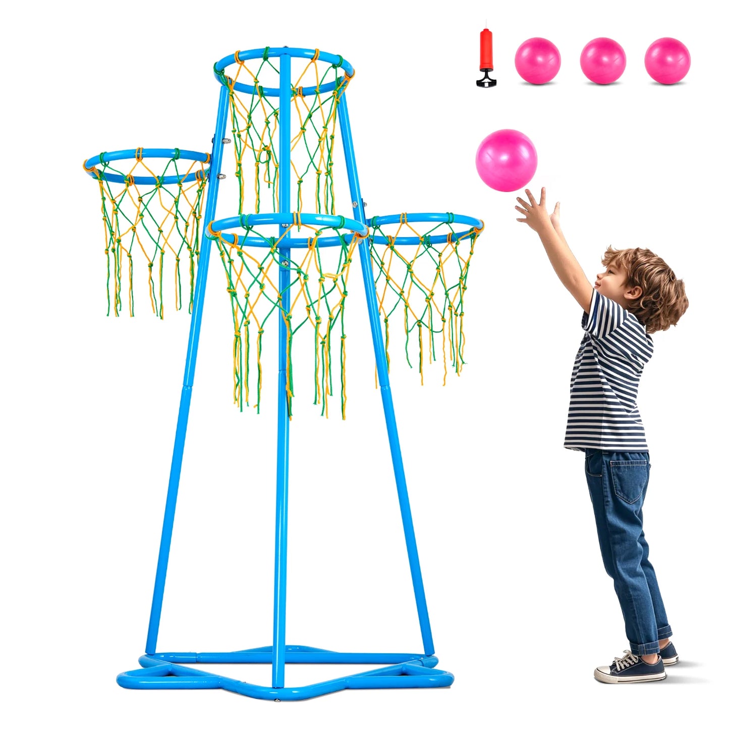 SucceBuy 4-Hoop Kids Adjustable Basketball Stand