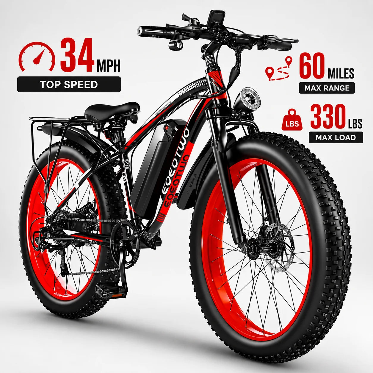 Eoeotwo Fat Tire Electric Bike All Terrain Adult Cruiser