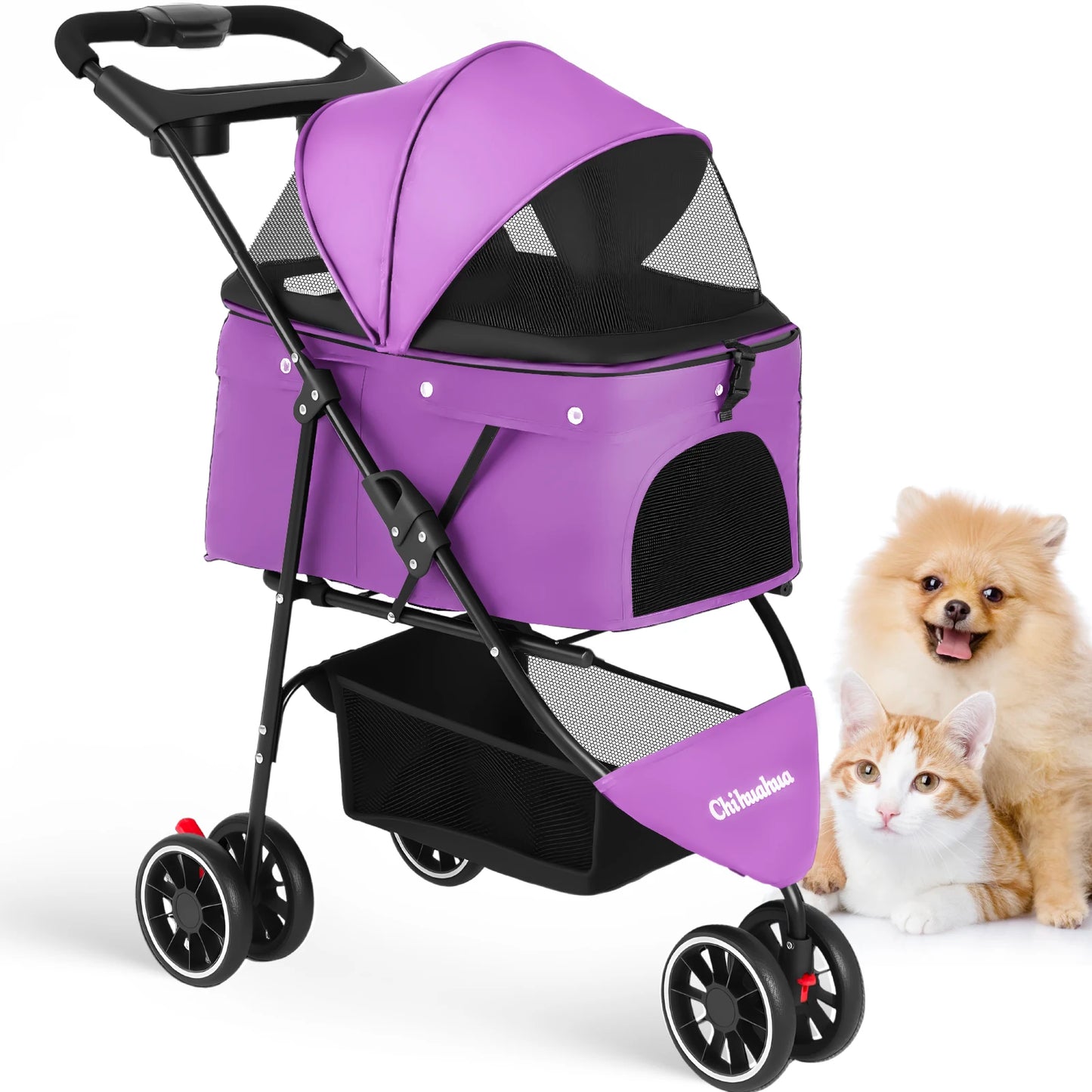 Chihuahua Pet Stroller Foldable For Dogs And Cats 3 Wheels