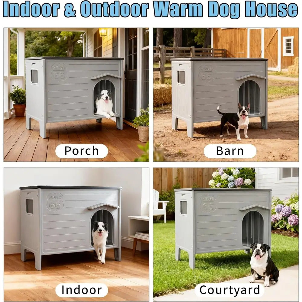 Durable Waterproof Plastic Dog House With Elevated Floor And Window