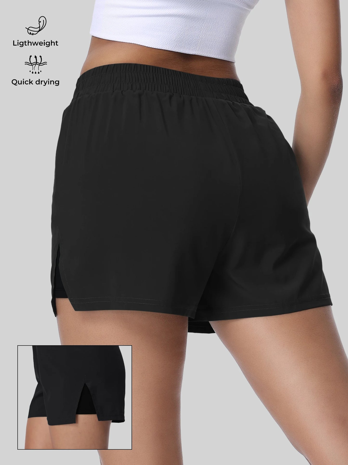 Womens Split Sports Shorts With Liner For Running Fitness Yoga