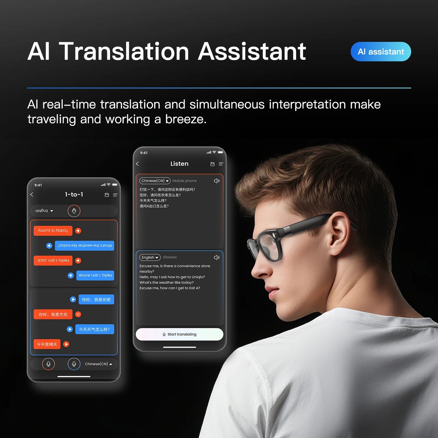 EIGIIS AI Smart Glasses Bluetooth Call and AI Translation