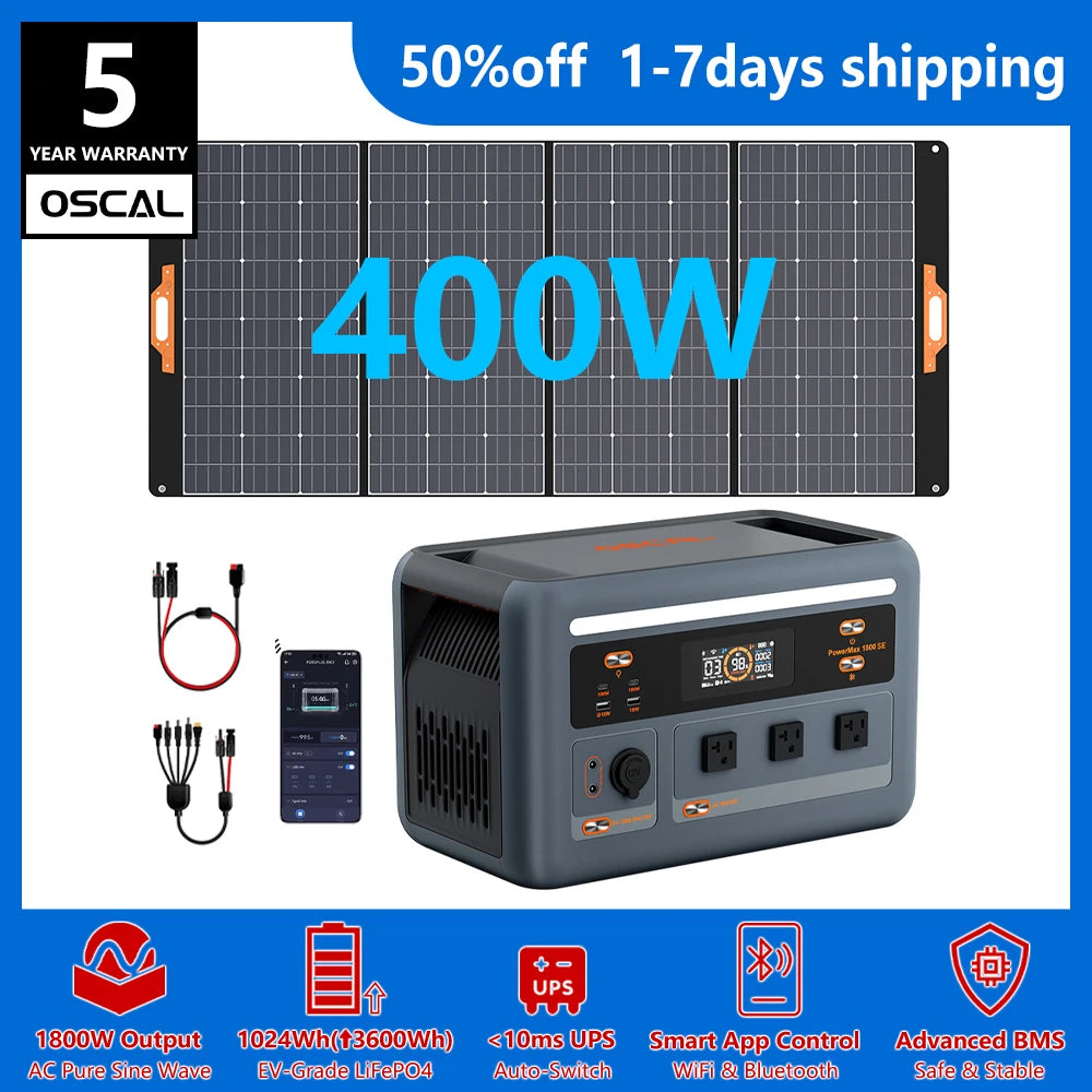 OSCAL Portable Power Station With LiFePO4 Battery And Solar Charging