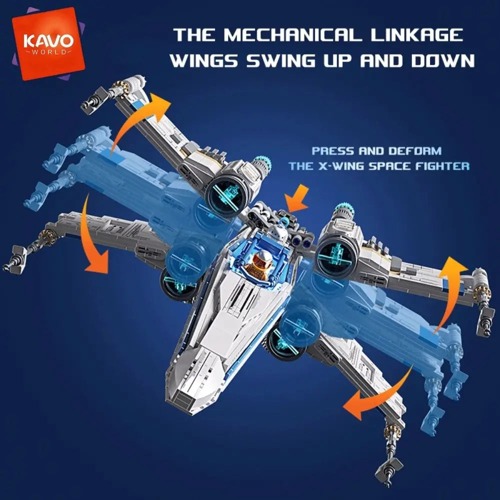 KAVOWORLD X-Wing Transformable Space Fighter Building Blocks with LED Lights