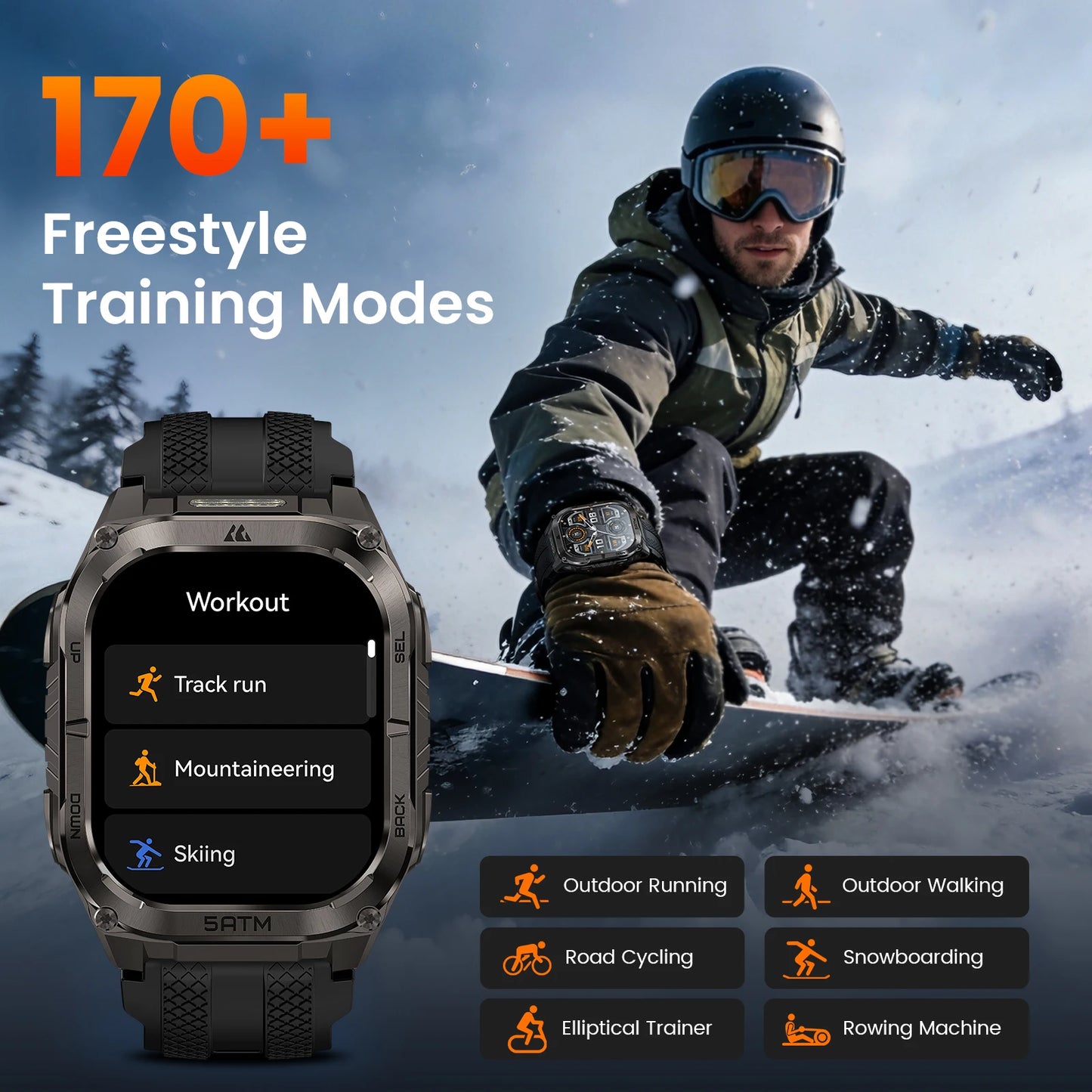 Kospe Tank M4C Rugged Smartwatch With GPS And Health Tracking