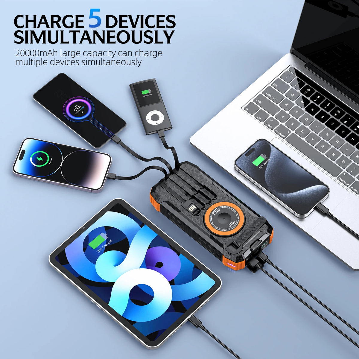 Rscrola Hand Crank Solar Power Bank Wireless Charger LED Light