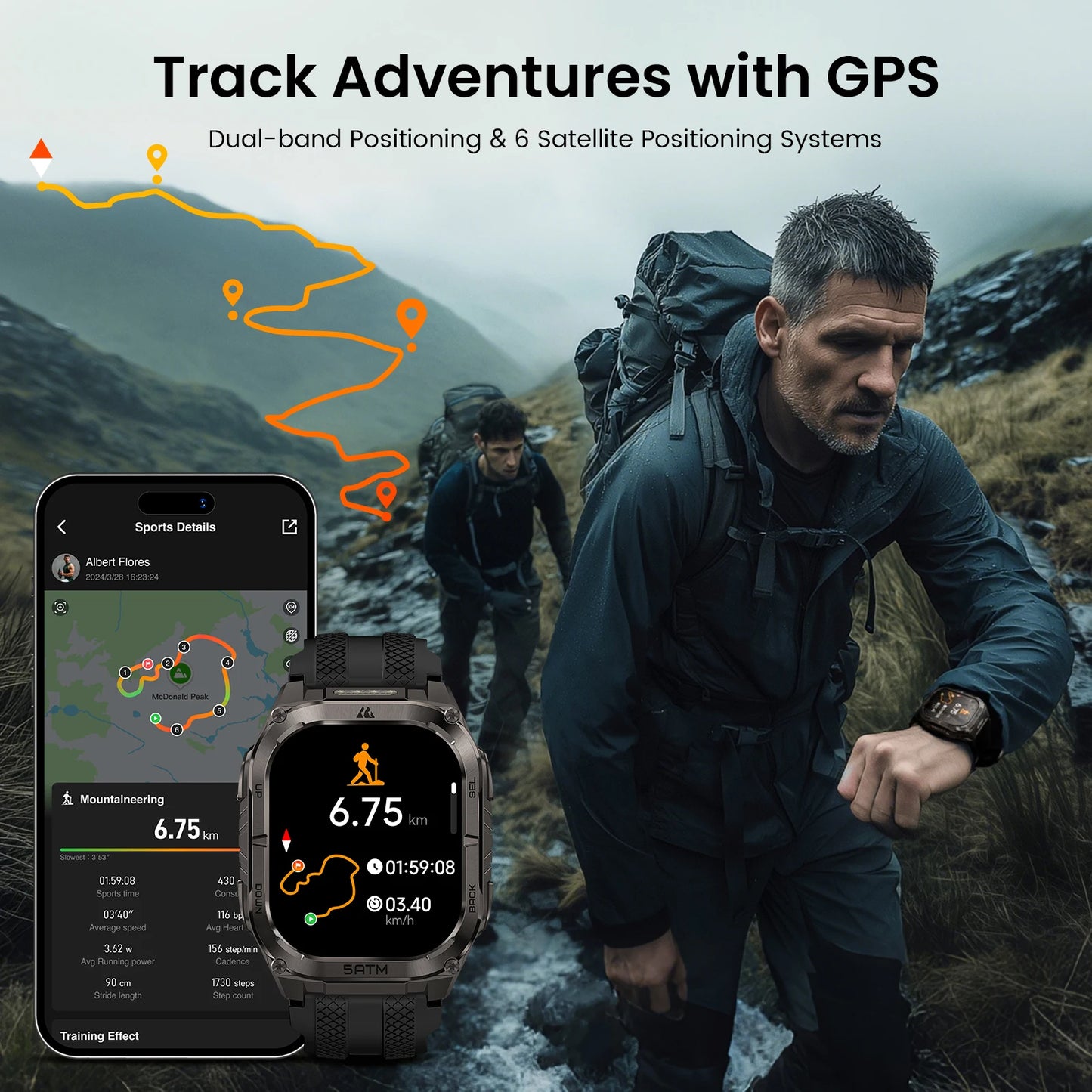 Kospe Tank M4C Rugged Smartwatch With GPS And Health Tracking