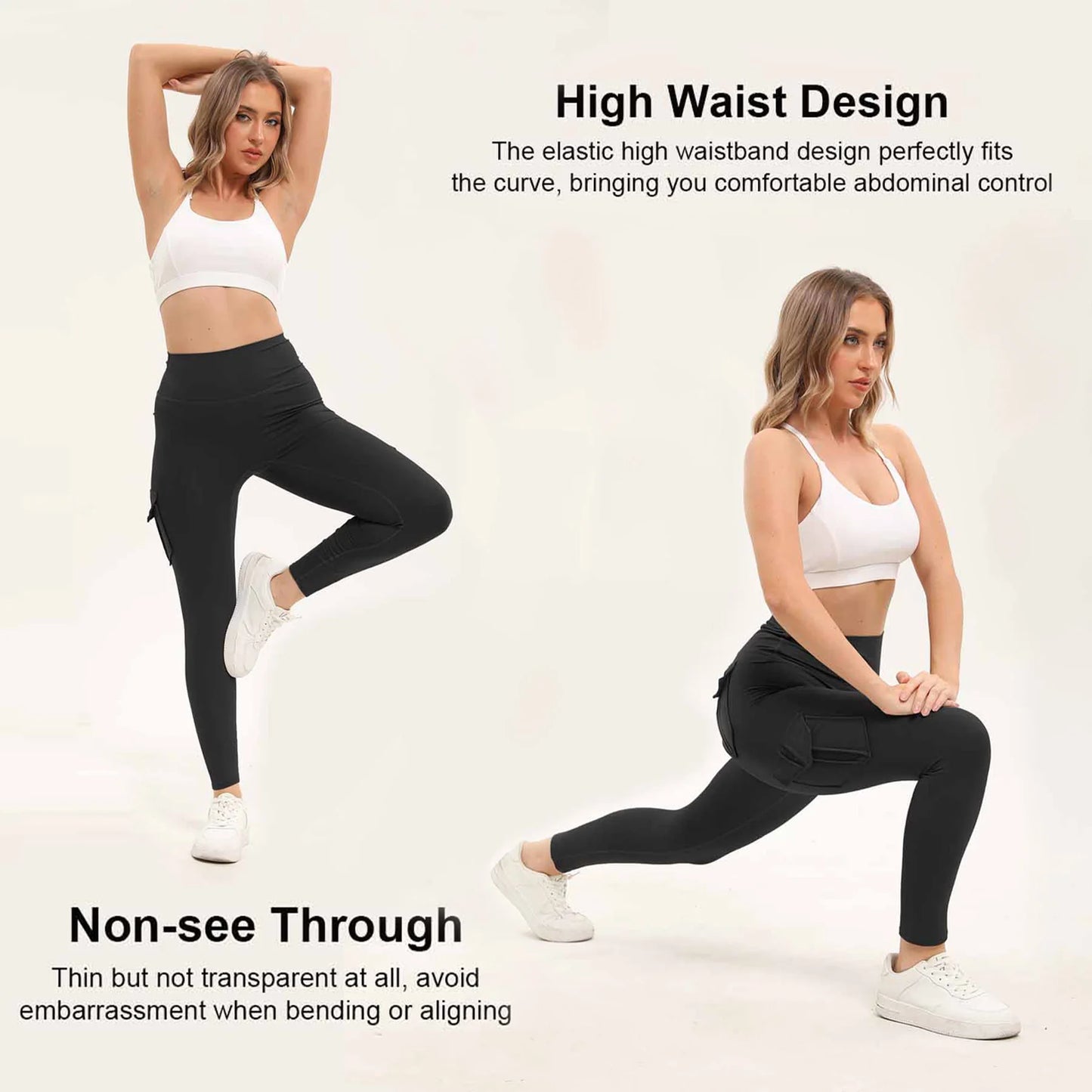 Women's Solid Color High Waisted Gym Leggings With Pockets