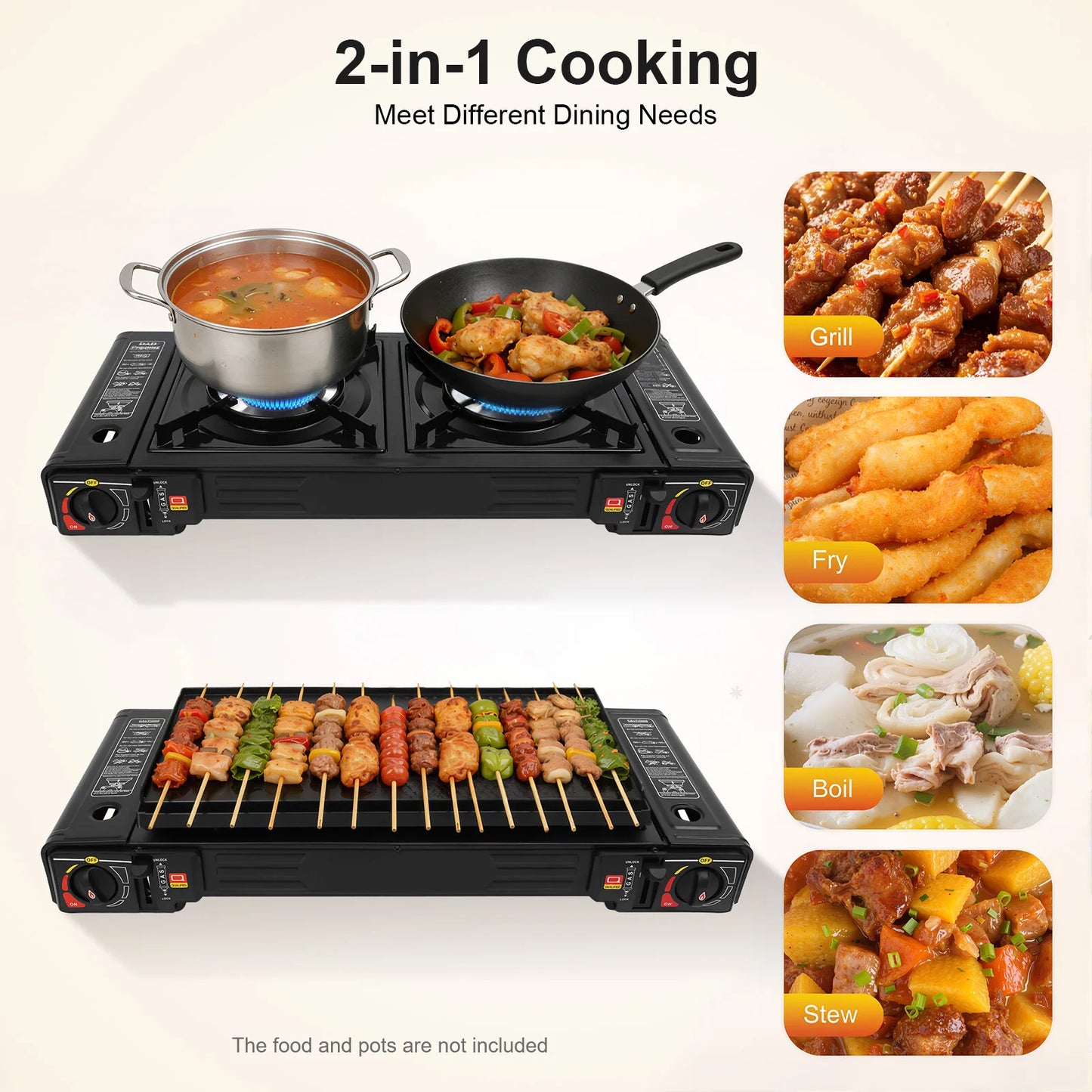 2500W Portable Camping Stove Two Burner With Baking Tray Case