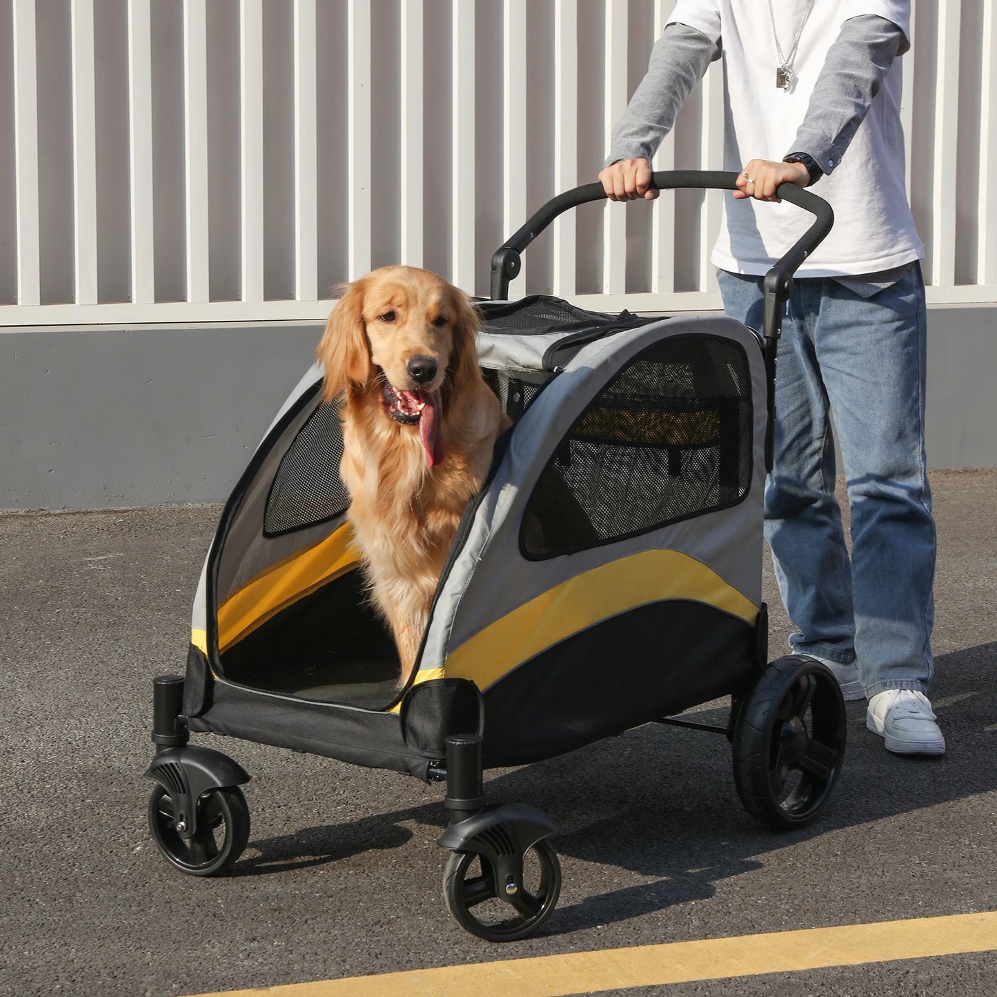 Foldable Portable Dog Stroller Four Wheels For Large Pets