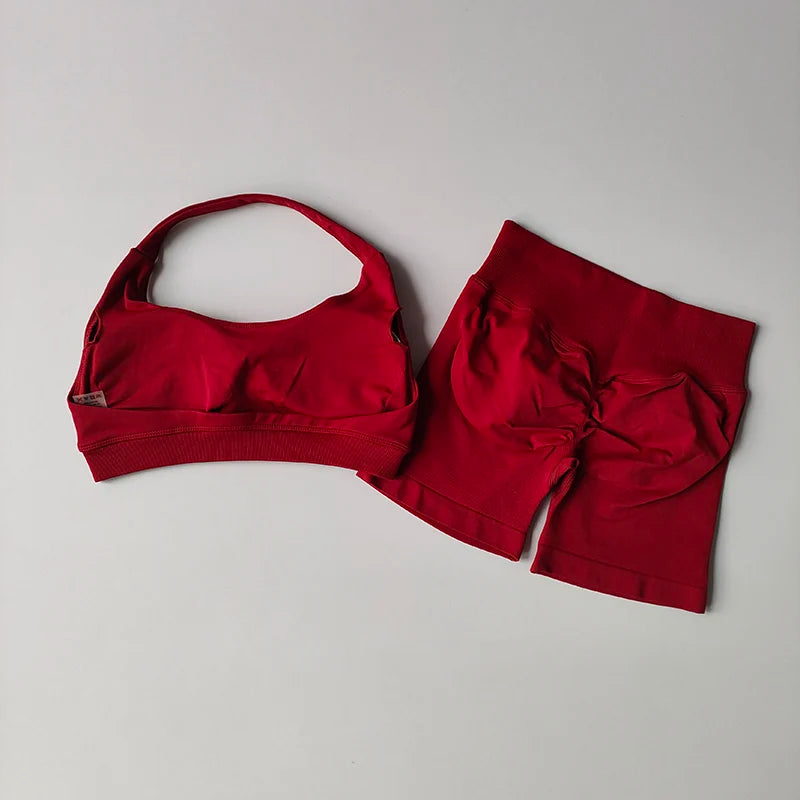 Seamless Breathable Yoga Bra And Shorts Set For Training